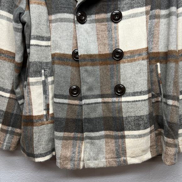 Attention Plaid Fleece Double Breasted Pea Coat Womens 2X Outdoors Wool Blend - Picture 4 of 11